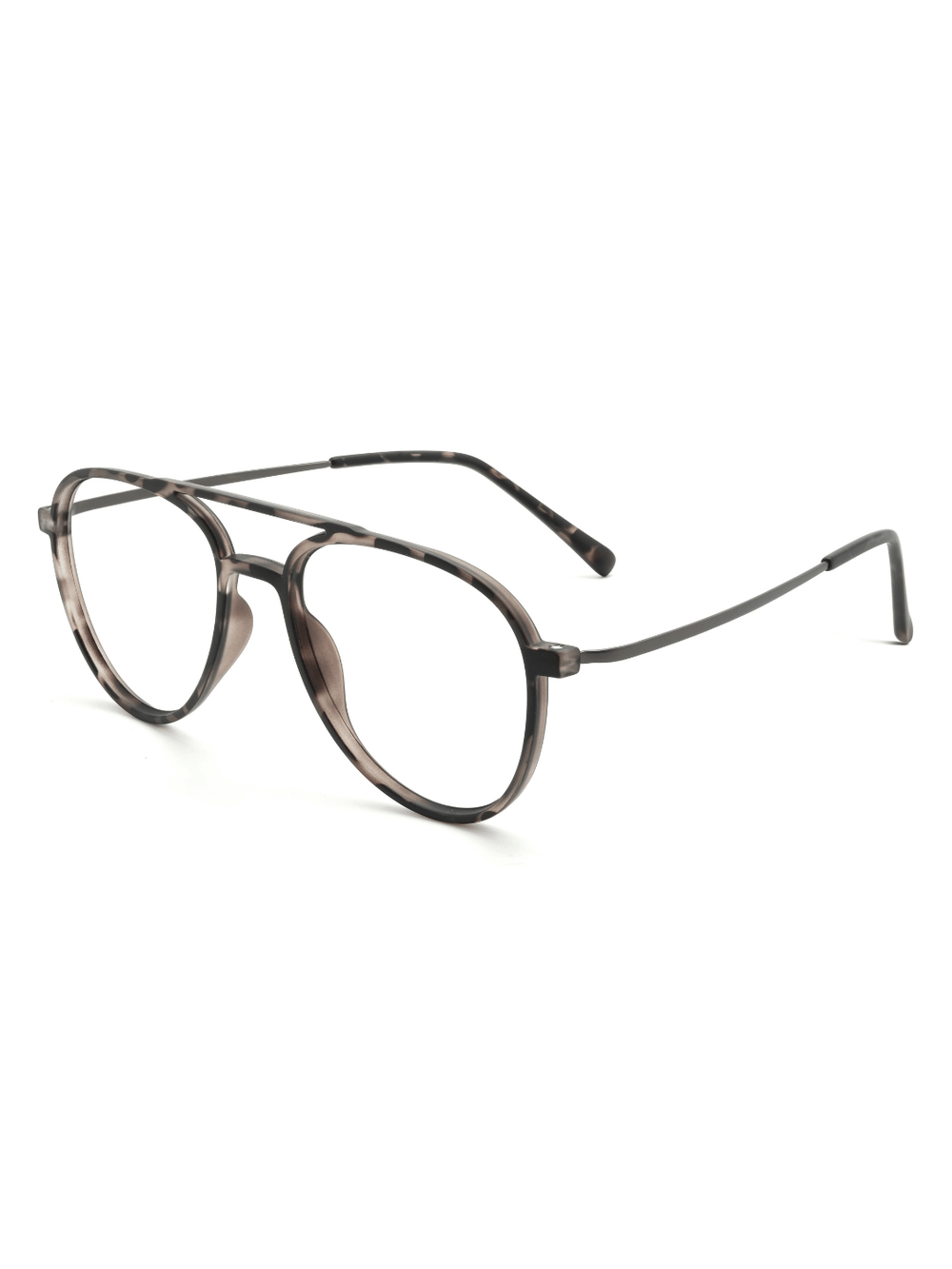 Aviator Brille Lund aus TR90 und Metall in Grau Havana, Schrägansicht (45 Grad)