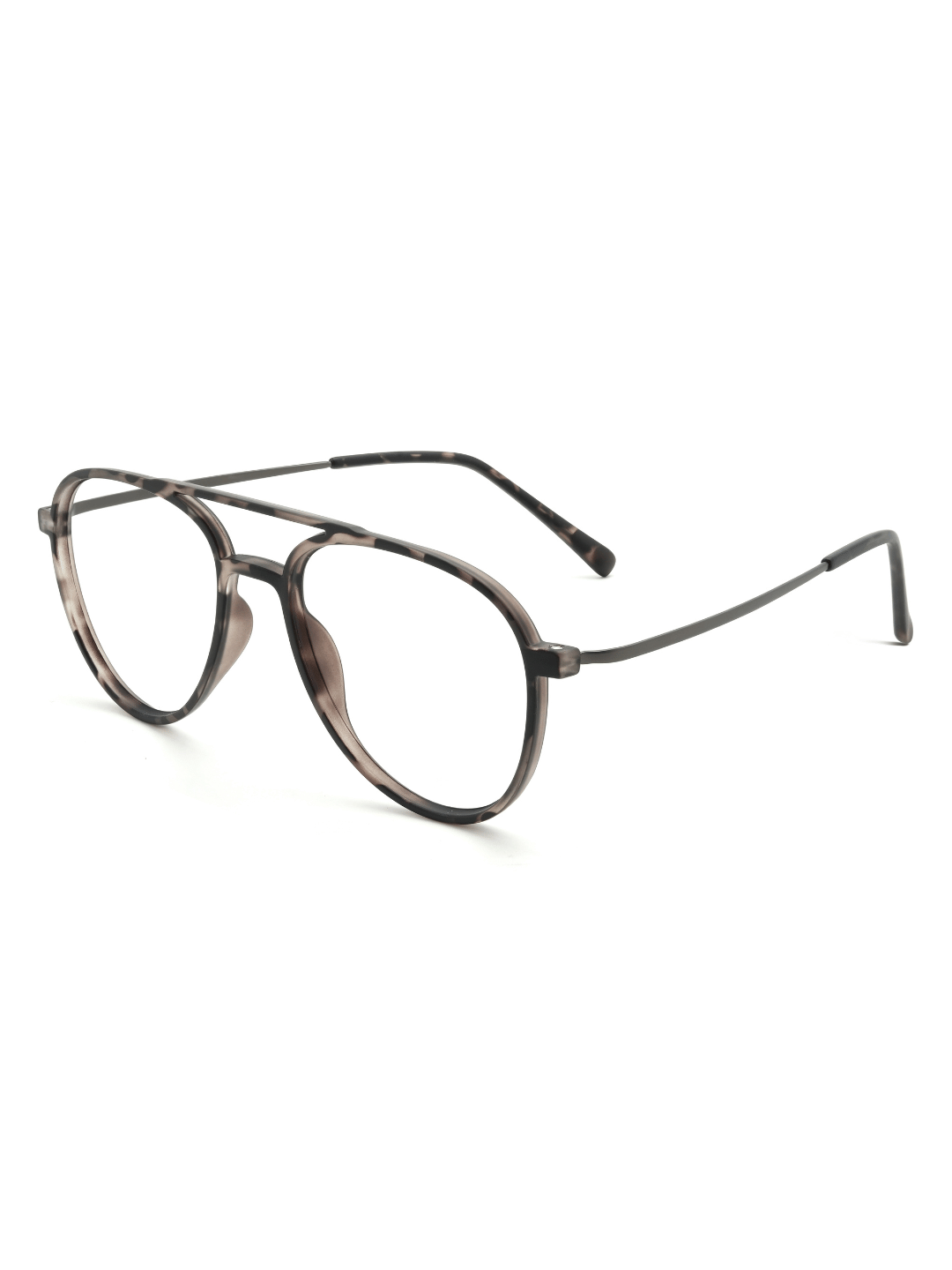 Aviator Brille Lund aus TR90 und Metall in Grau Havana, Schrägansicht (45 Grad)