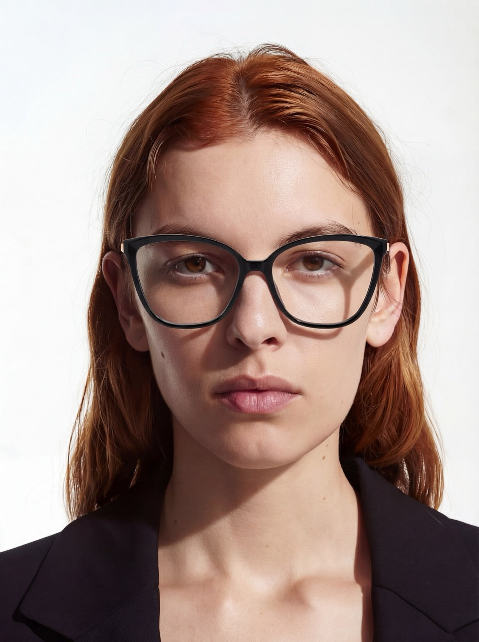 Dame trägt Cat Eye Brille Coimbra aus TR90 in Schwarz