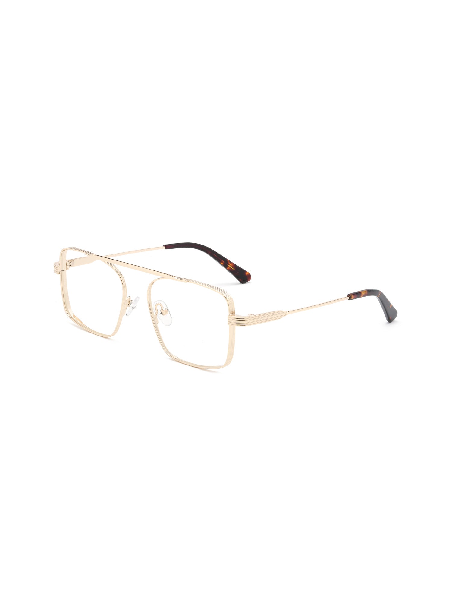 Leichte Metallbrille Siena in Gold mit Havana-Bügelenden, Schrägansicht (45 Grad)