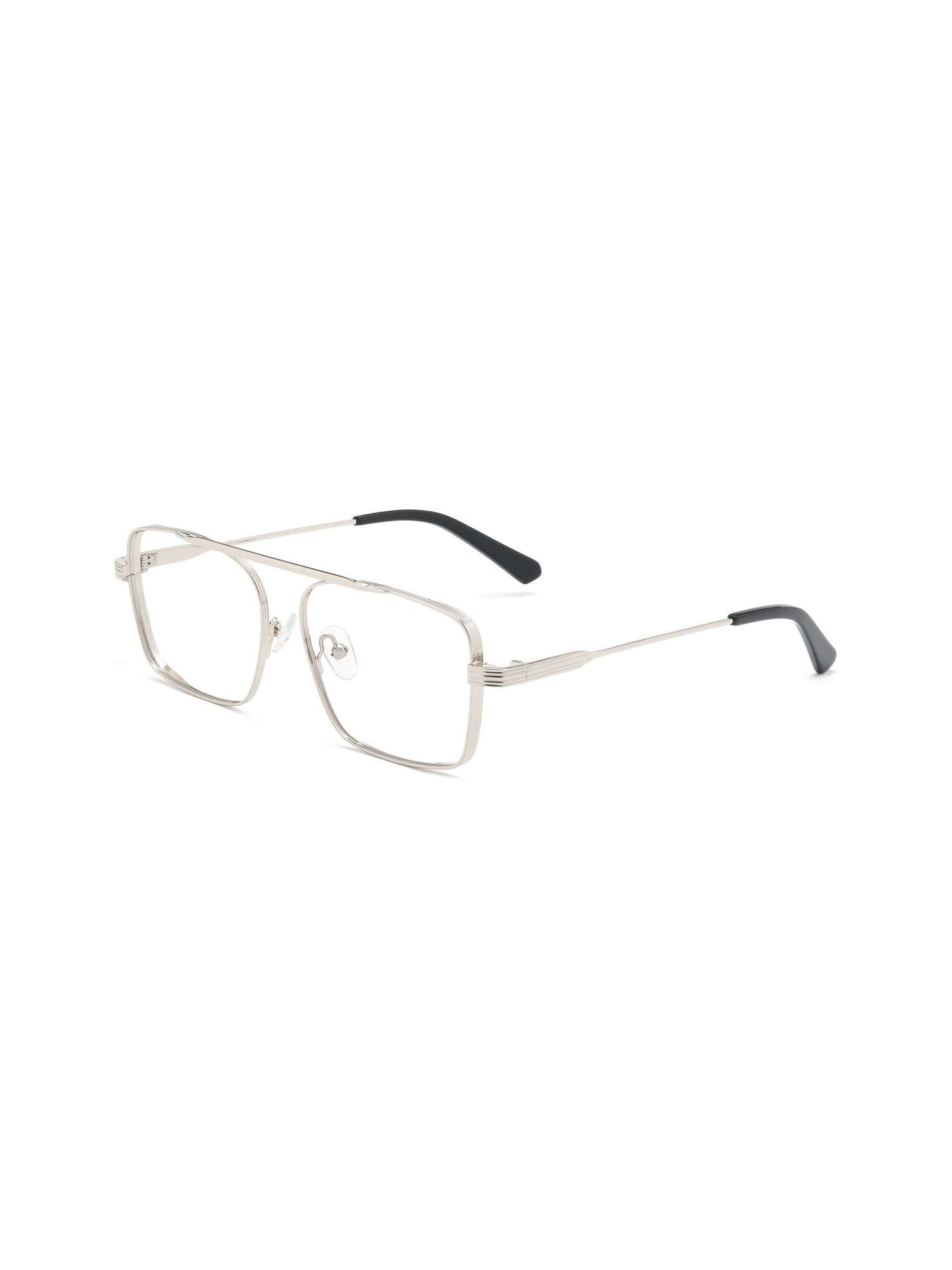 Leichte Metallbrille Siena in Silber mit schwarzen Bügelenden, Schrägansicht (45 Grad)