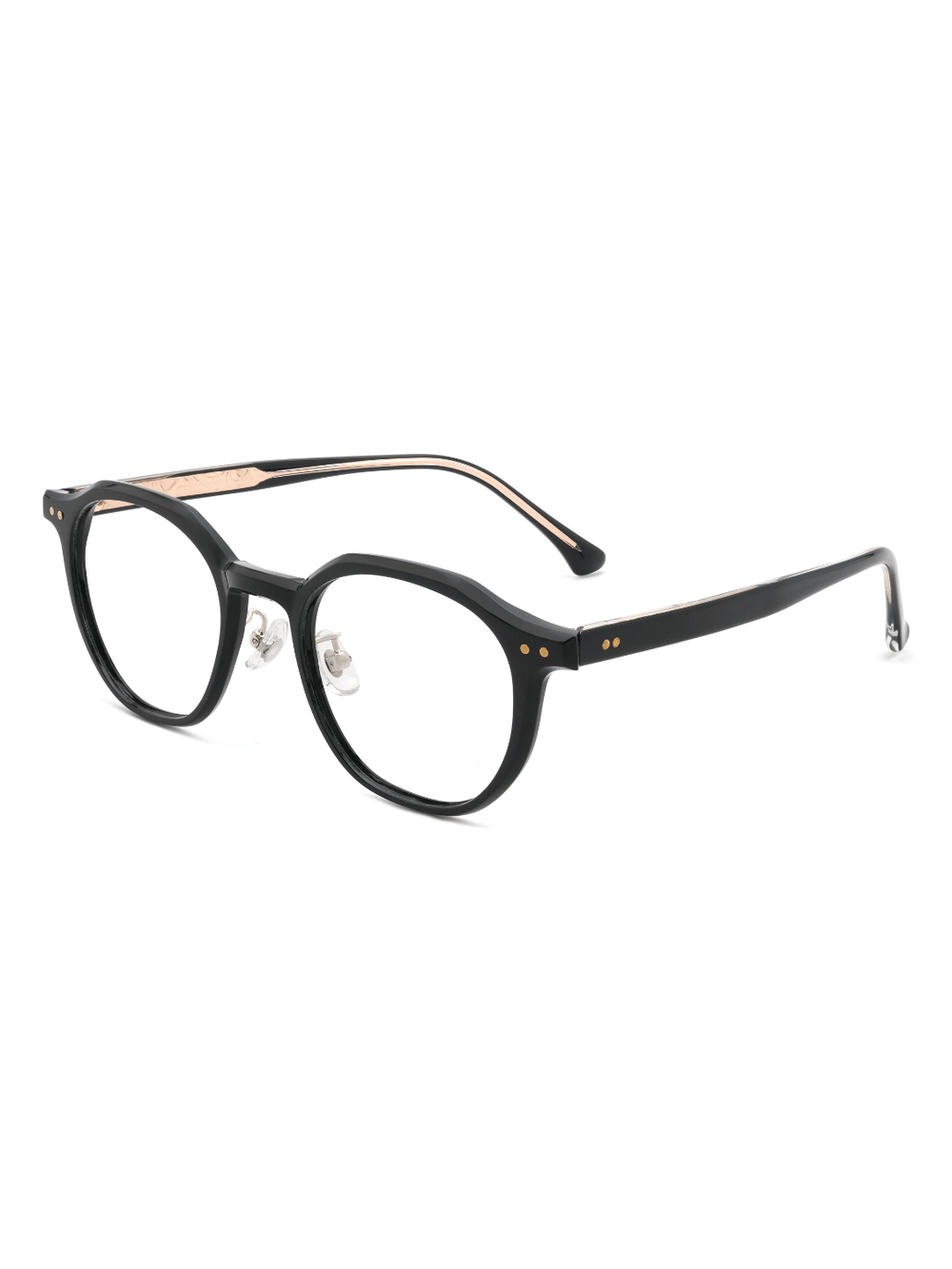 Panto Brille Gent aus TR90 und Acetat in Schwarz, Schrägansicht (45 Grad)