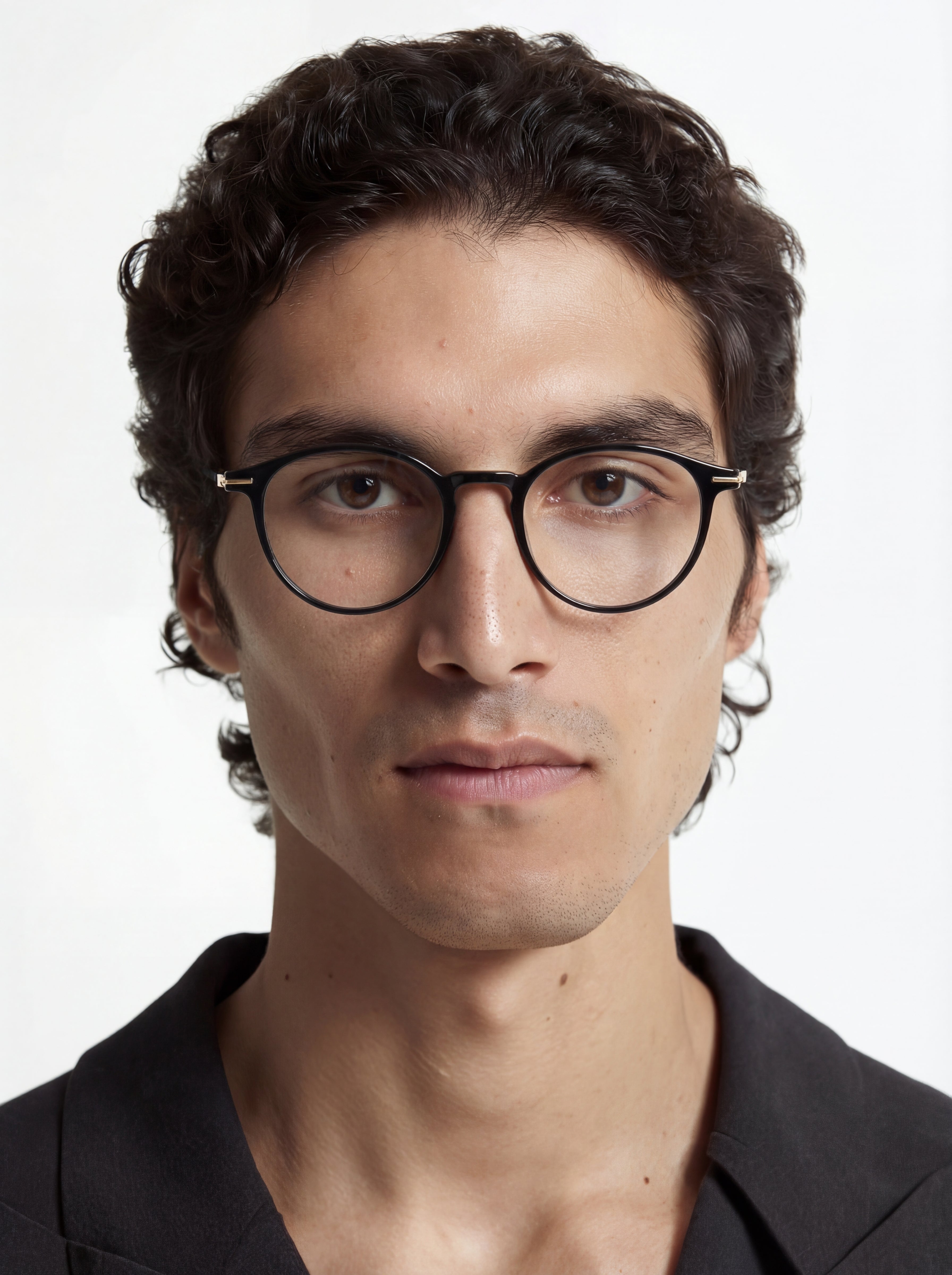 Mann trägt Panto Brille Lille aus Titanium in Schwarz