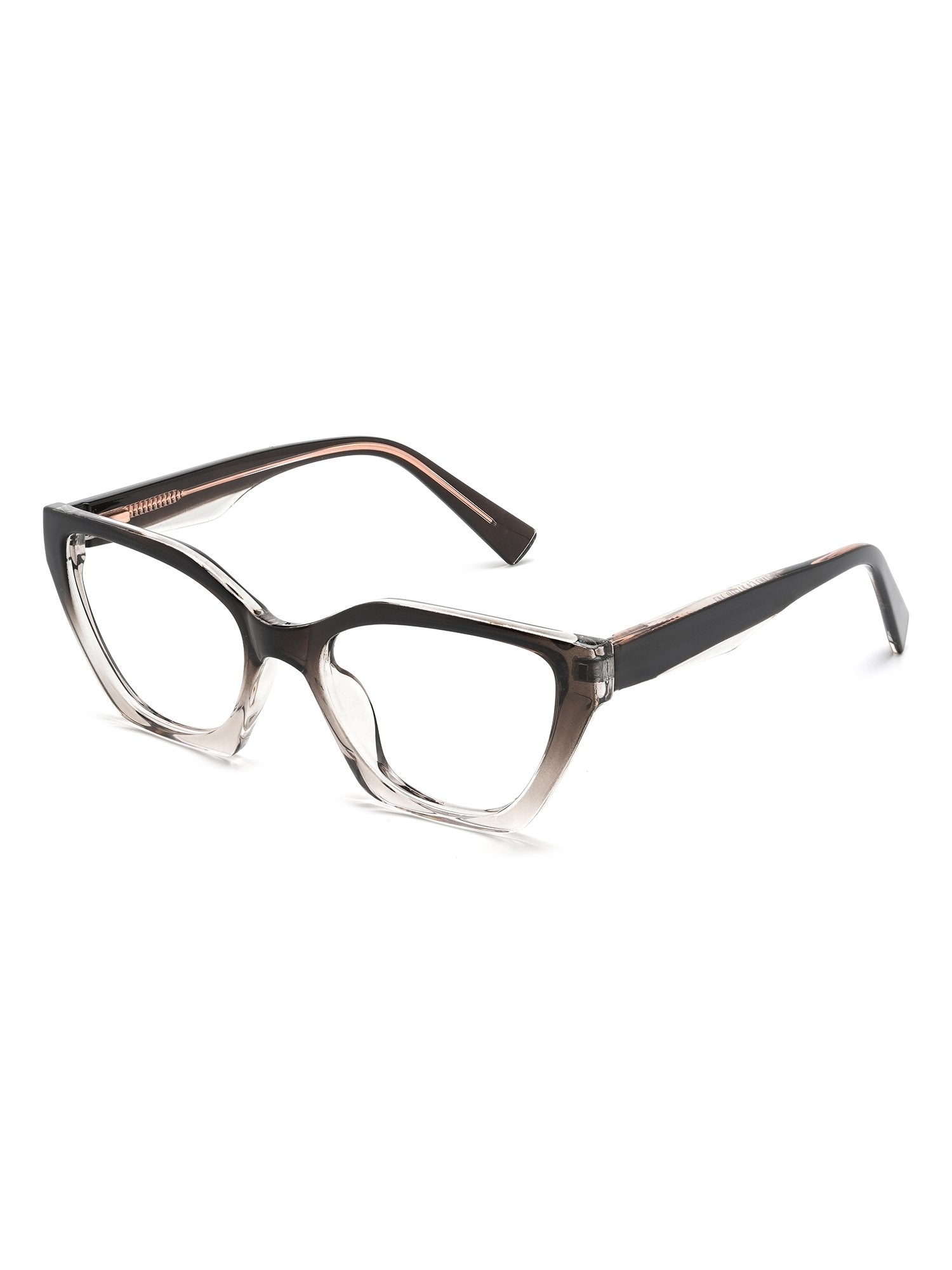 Visiloox Funchal Einstärkenbrille in Fade Smoke – Angular Cat-Eye Damenbrille aus Metall + TR90, 3/4-Ansicht