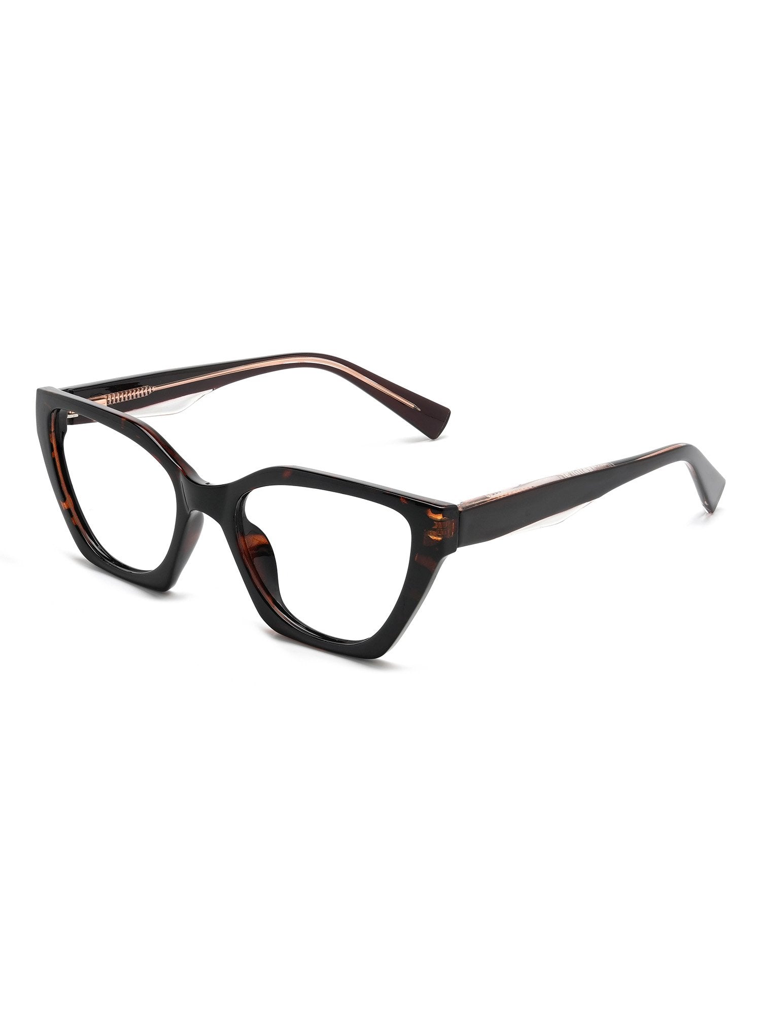 Visiloox Funchal Einstärkenbrille in Havana Ember – Angular Cat-Eye Damenbrille aus Metall + TR90, 3/4-Ansicht