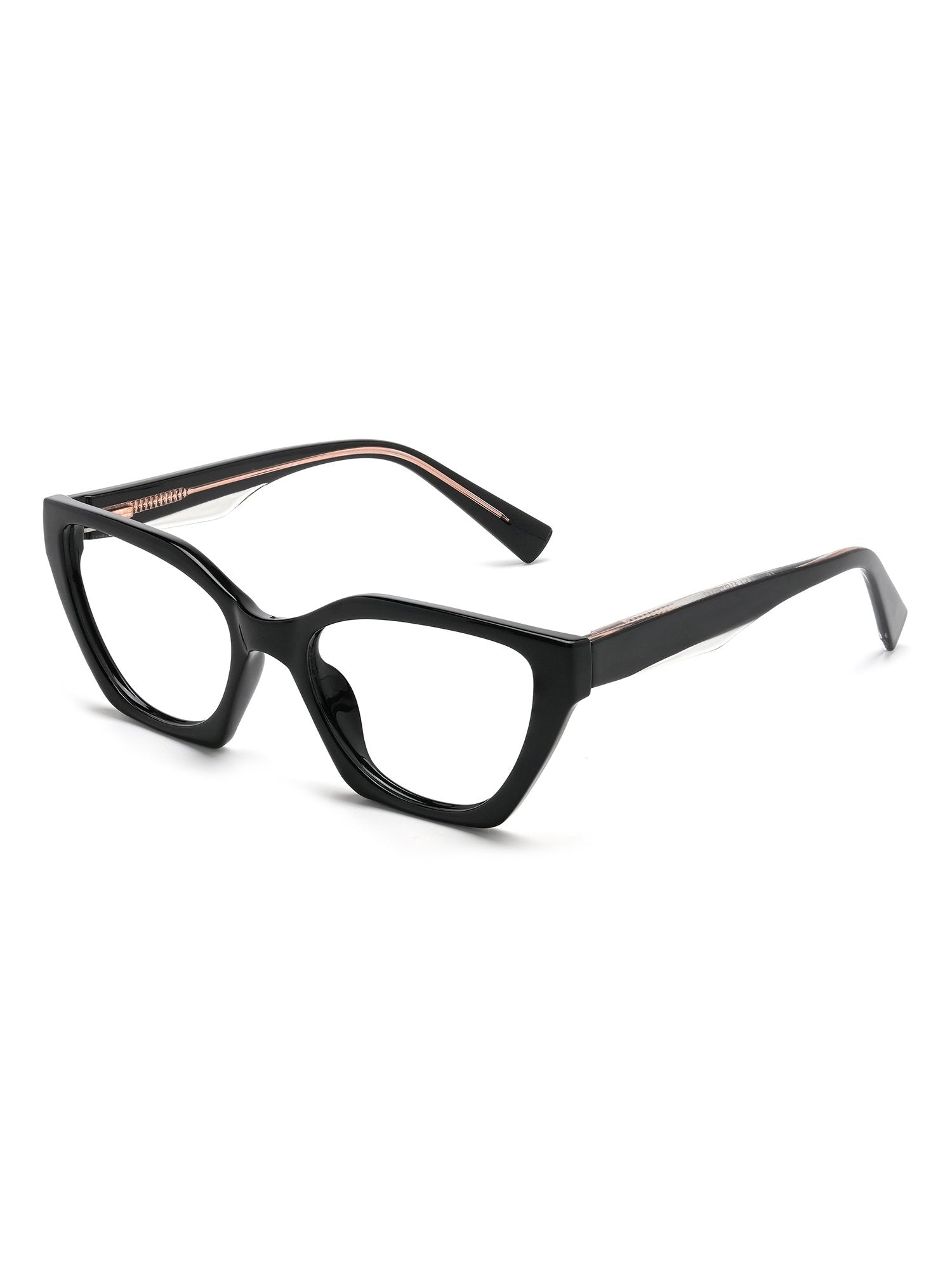 Visiloox Funchal Einstärkenbrille in Noir – Angular Cat-Eye Damenbrille aus Metall + TR90, 3/4-Ansicht