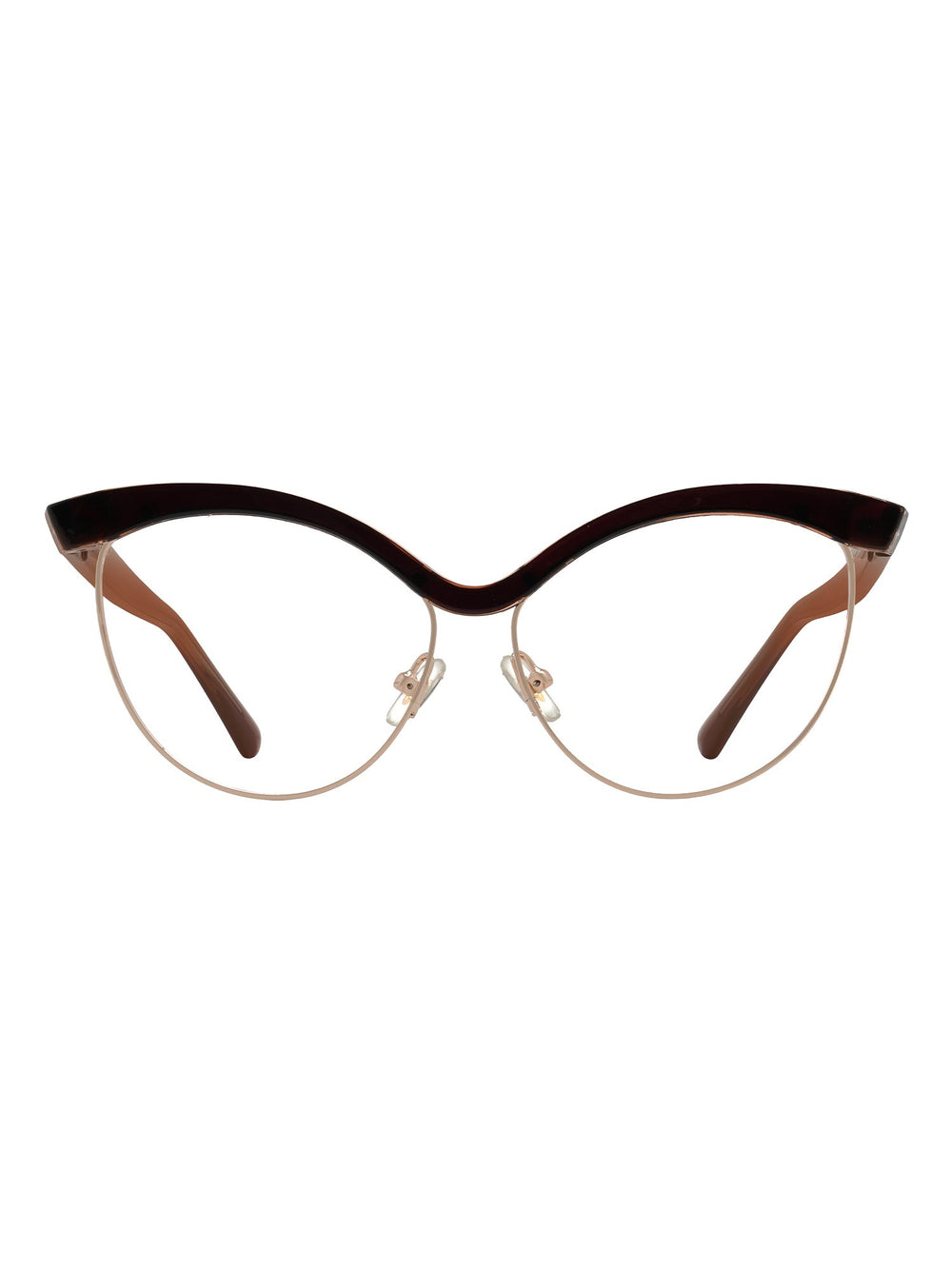 Visiloox Mombasa Einstärkenbrille in Espresso – Butterfly Cat-Eye Damenbrille aus Metall + TR90, Frontansicht