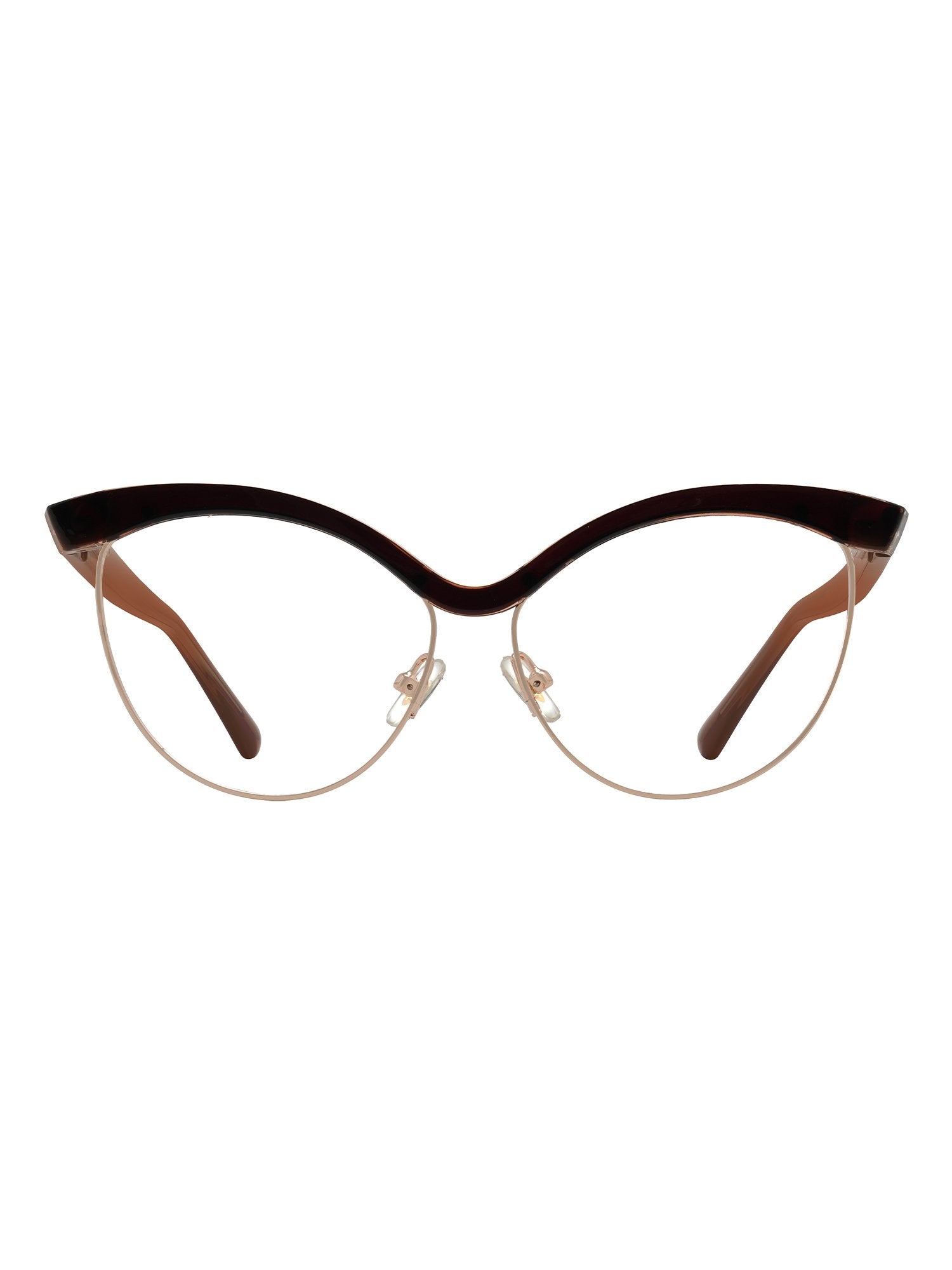 Visiloox Mombasa Einstärkenbrille in Espresso – Butterfly Cat-Eye Damenbrille aus Metall + TR90, Frontansicht