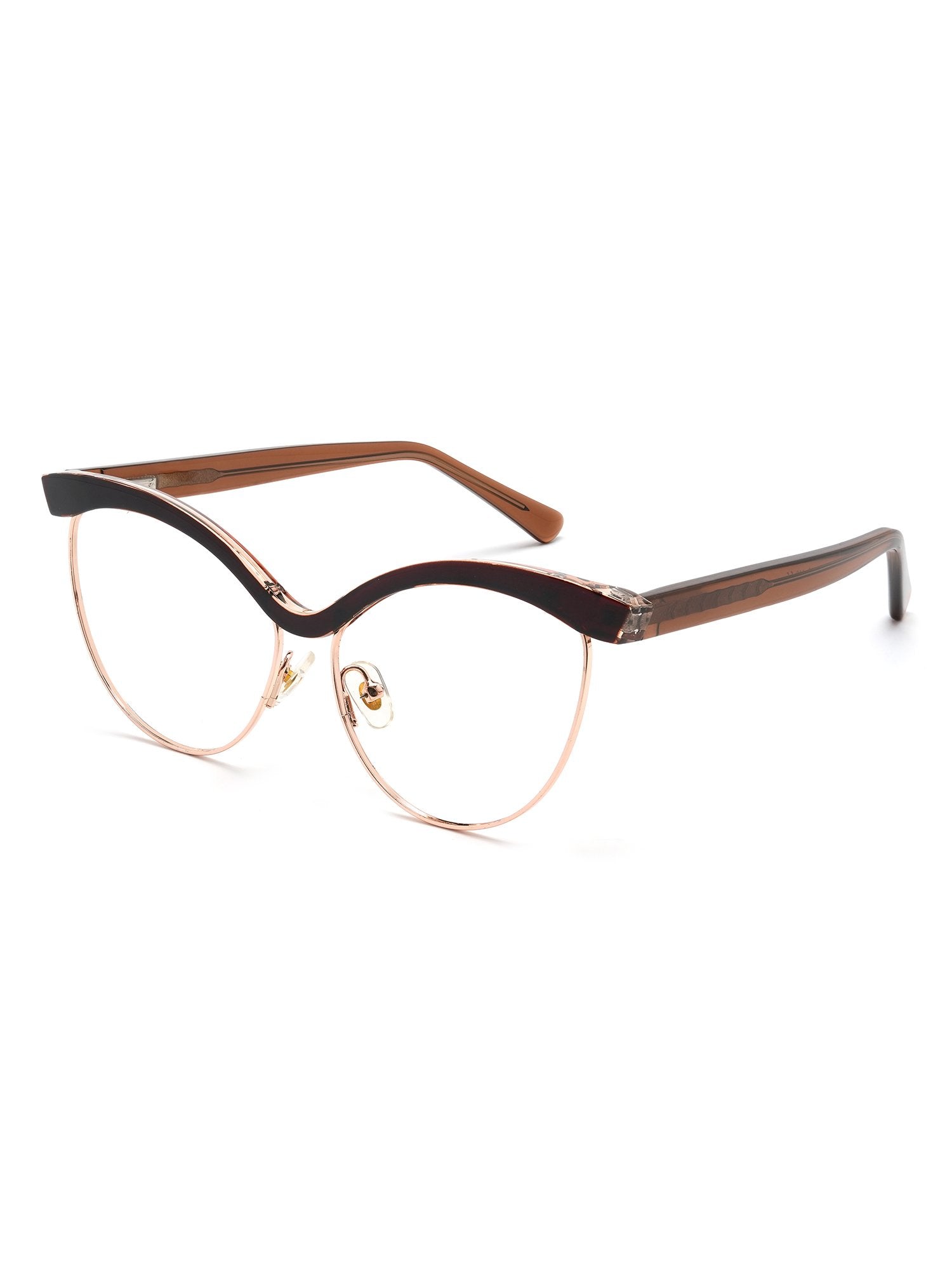 Visiloox Mombasa Einstärkenbrille in Espresso – Butterfly Cat-Eye Damenbrille aus Metall + TR90, 3/4-Ansicht