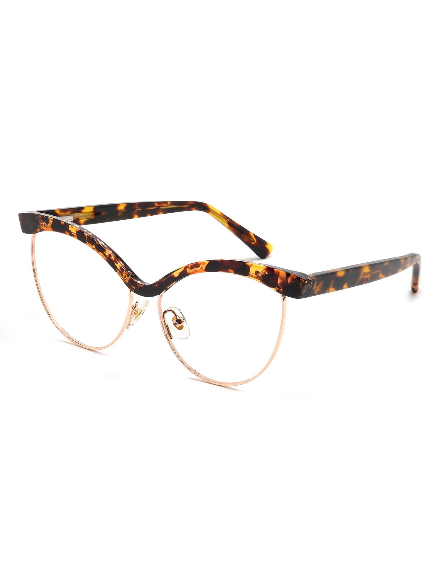 Visiloox Mombasa Einstärkenbrille in Havana Copper – Butterfly Cat-Eye Damenbrille aus Metall + TR90, 3/4-Ansicht