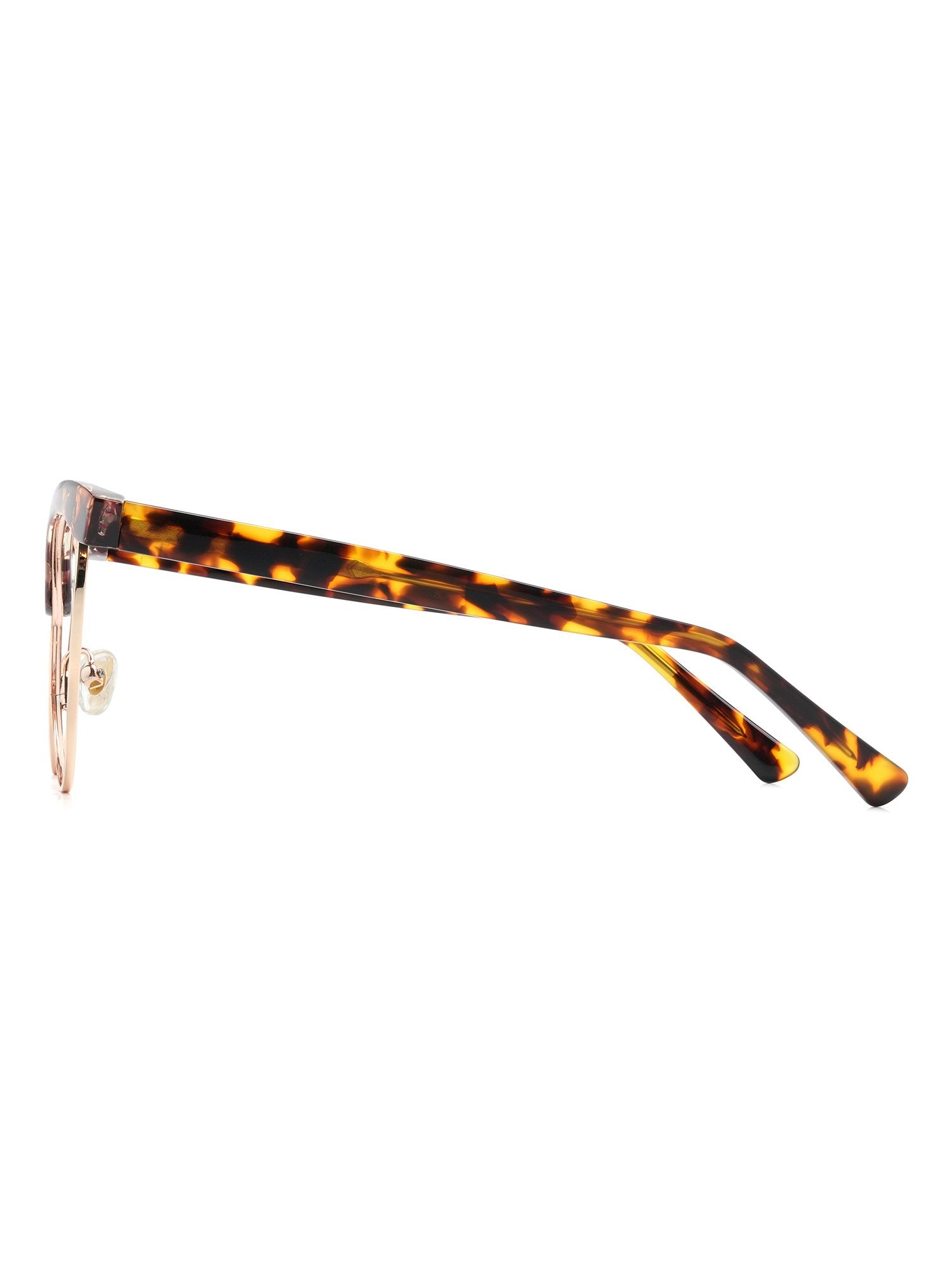 Visiloox Mombasa Einstärkenbrille in Havana Copper – Butterfly Cat-Eye Damenbrille aus Metall + TR90, Seitenansicht mit Bügeldesign