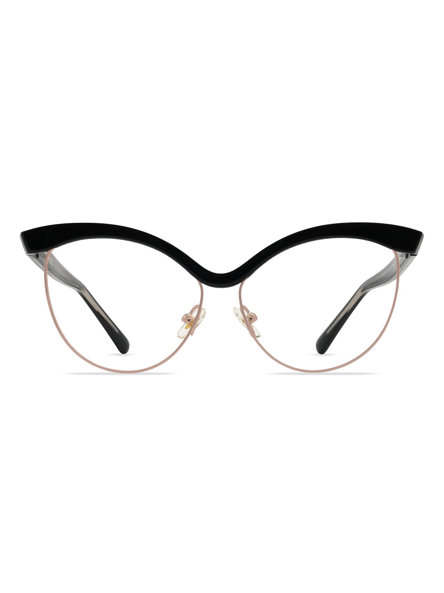 Visiloox Mombasa Einstärkenbrille in Noir – Butterfly Cat-Eye Damenbrille aus Metall + TR90, Frontansicht
