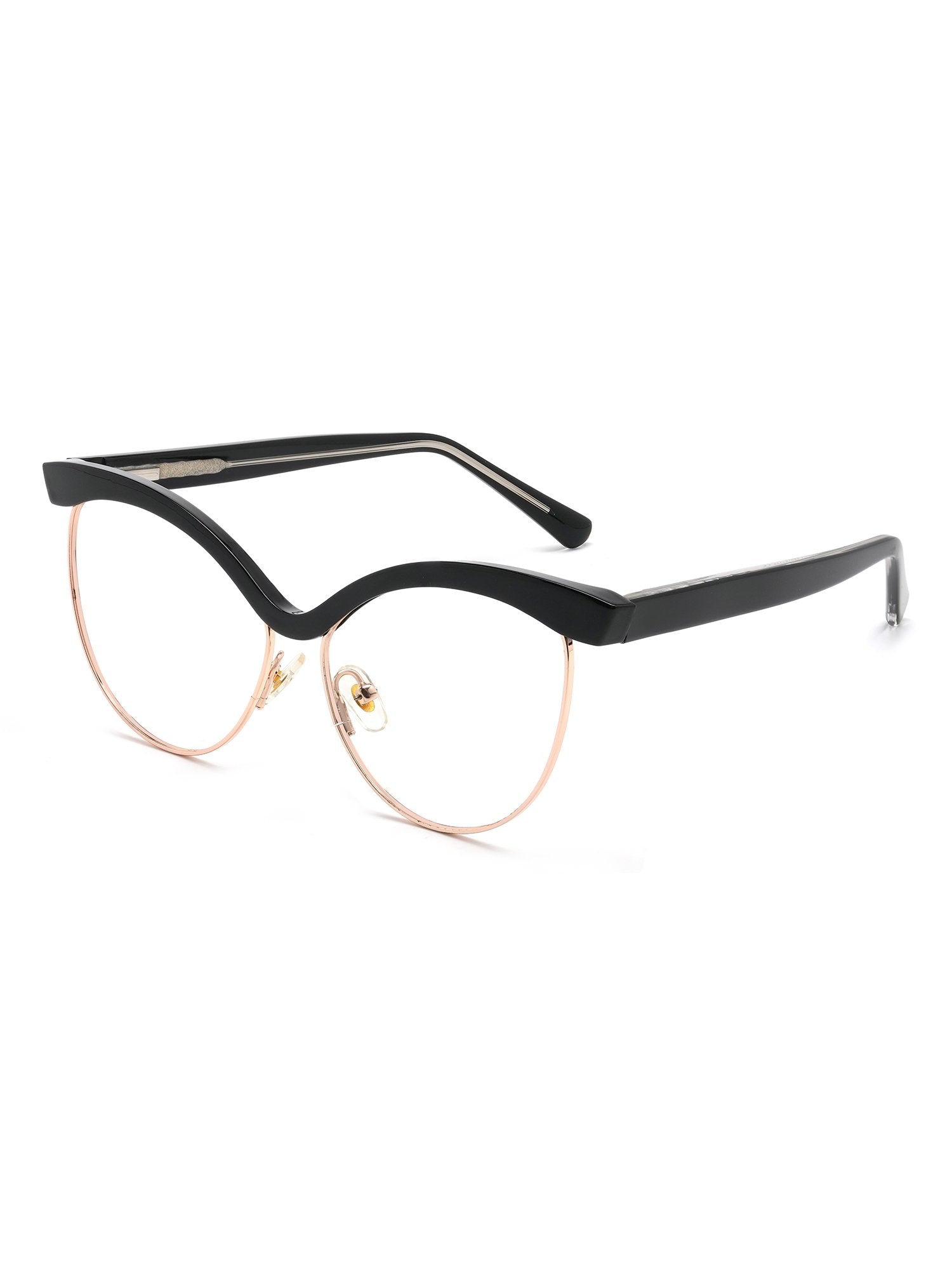 Visiloox Mombasa Einstärkenbrille in Noir – Butterfly Cat-Eye Damenbrille aus Metall + TR90, 3/4-Ansicht