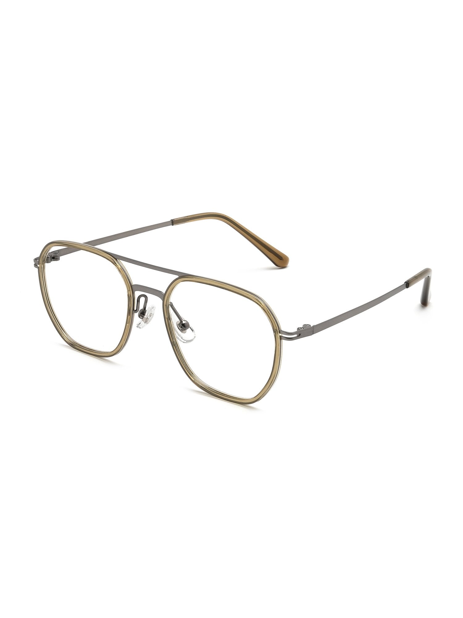 Visiloox Sarajevo Einstärkenbrille in Olive – Geometric Unisexbrille aus Titan + TR90, 3/4-Ansicht